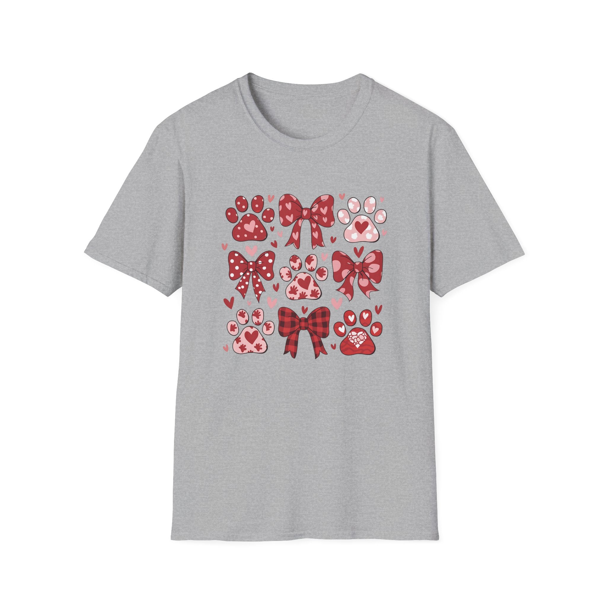 Paw Prints and Bows Unisex T-Shirt | Cute Valentine’s Day Pet Lover Apparel