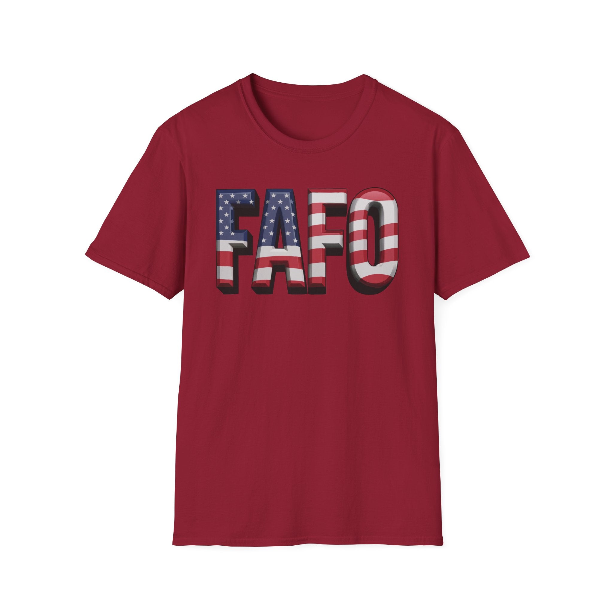 Cardinal Red USA flag FAFO shirt in 3D bold font