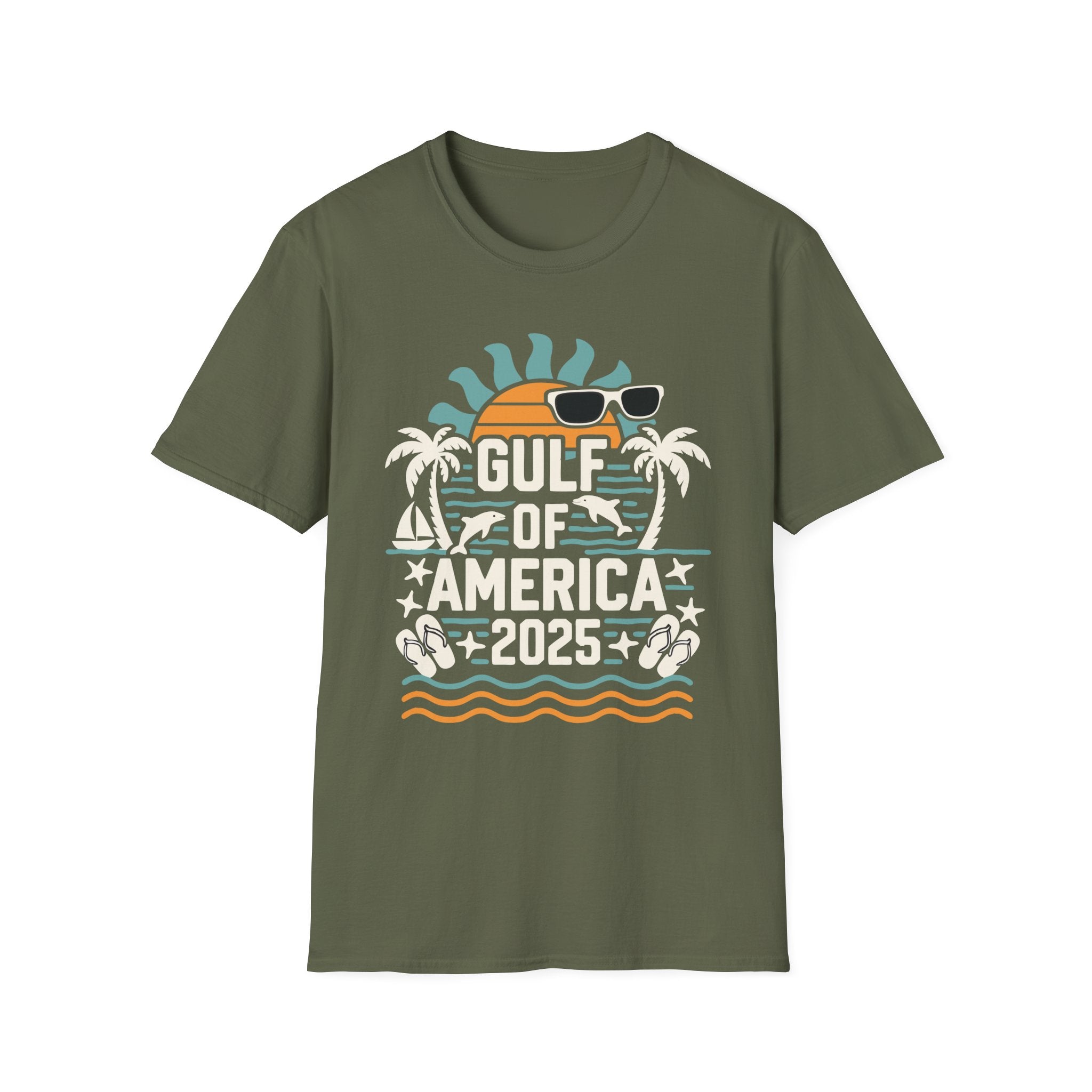 Military Green Beach-themed 2025 Gulf of America patriotic tee