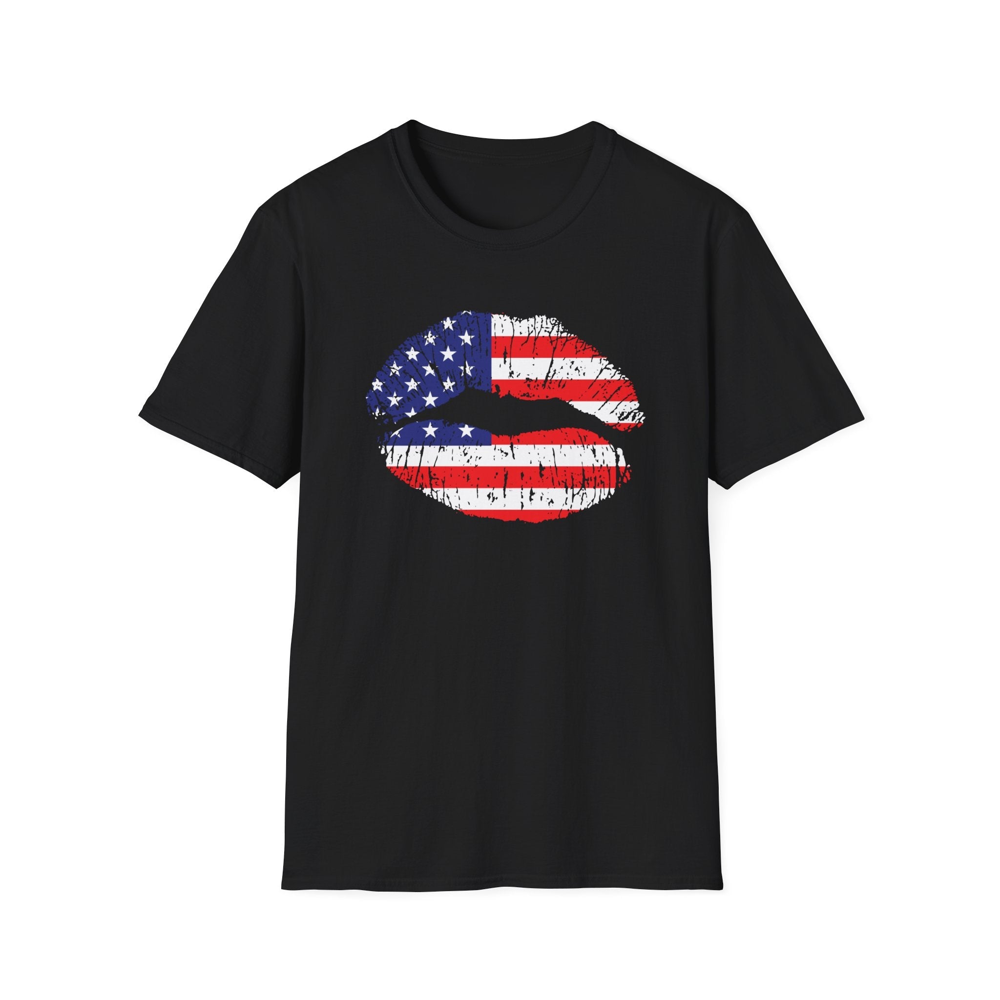American Flag Lips Shirt Distressed Patriotic Graphic Tee for Women - KoolKustoms