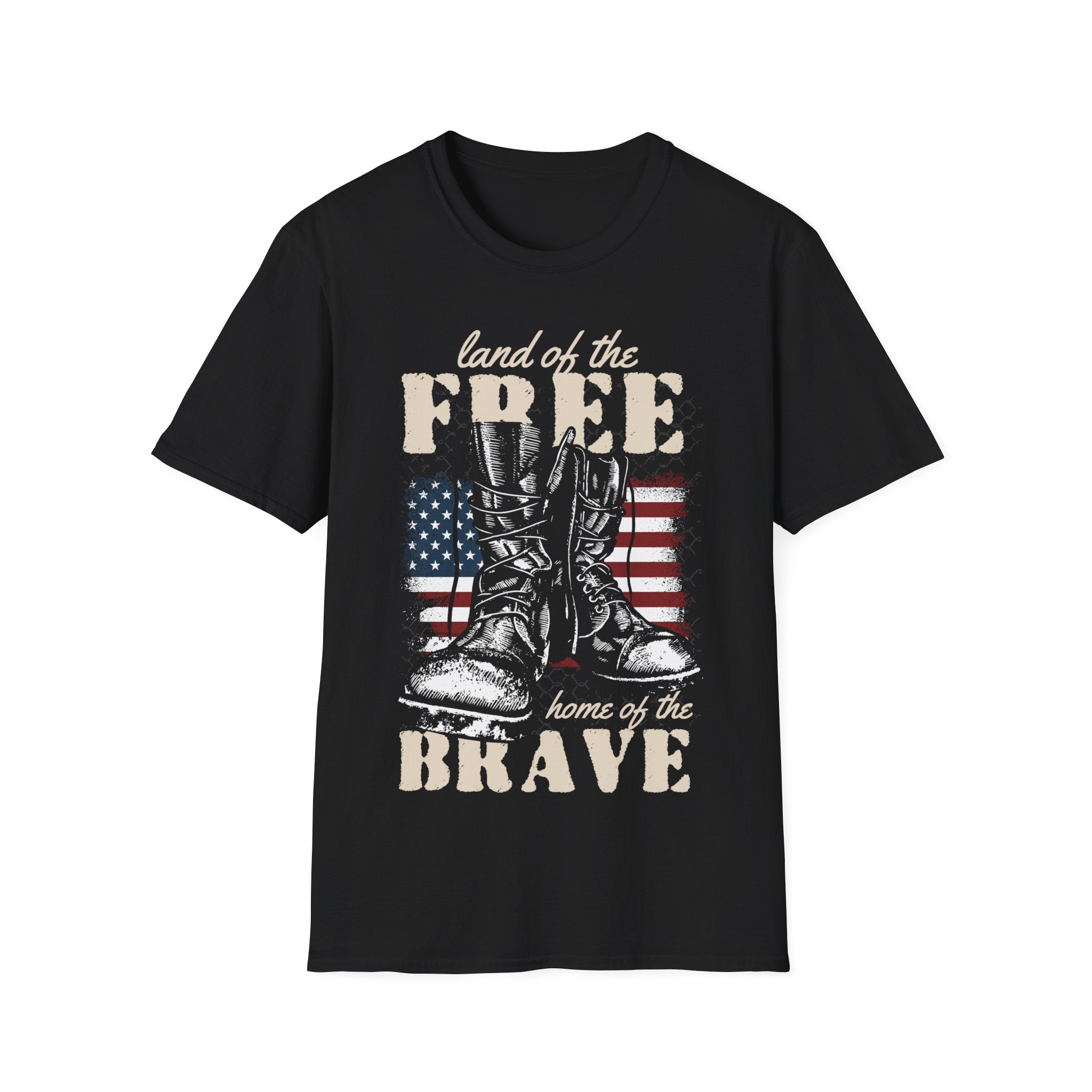 Land of the Free Home of the Brave Military Boots American Flag Shirt - KoolKustoms