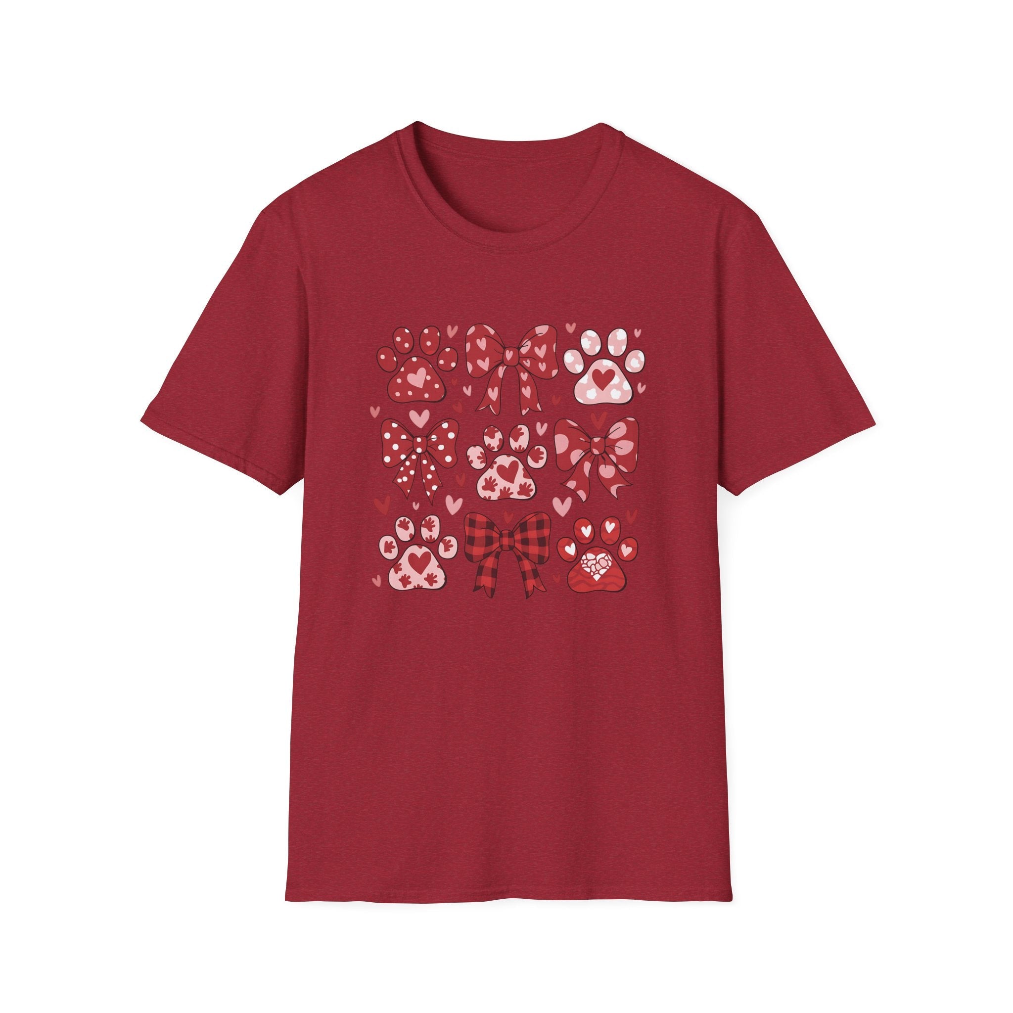 Paw Prints and Bows Unisex T-Shirt | Cute Valentine’s Day Pet Lover Apparel - KoolKustoms