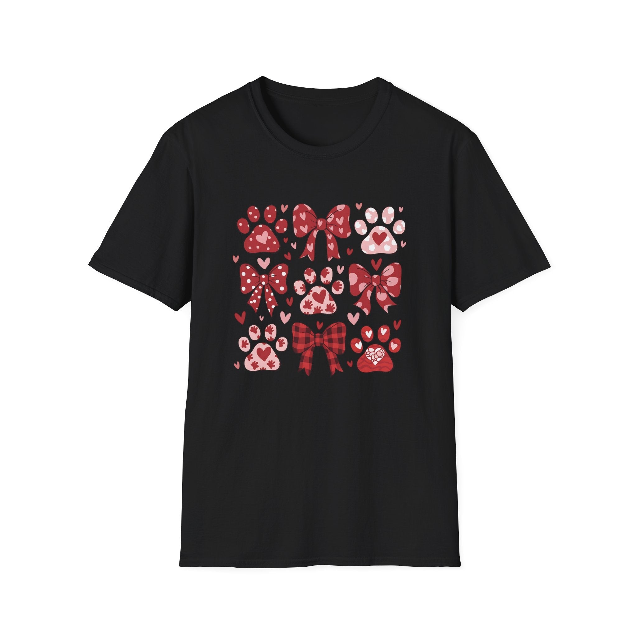 Paw Prints and Bows Unisex T-Shirt | Cute Valentine’s Day Pet Lover Apparel - KoolKustoms