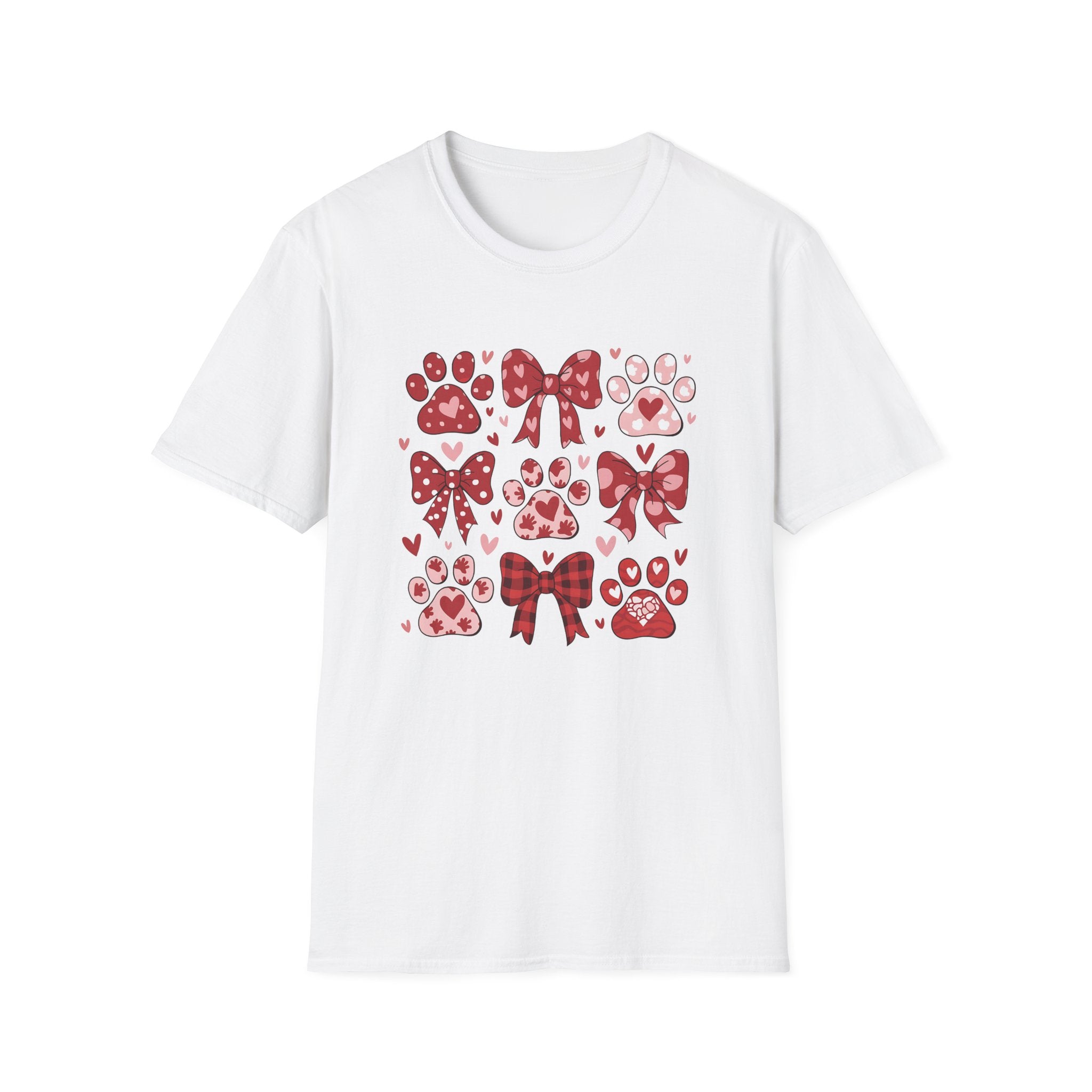Paw Prints and Bows Unisex T-Shirt | Cute Valentine’s Day Pet Lover Apparel - KoolKustoms